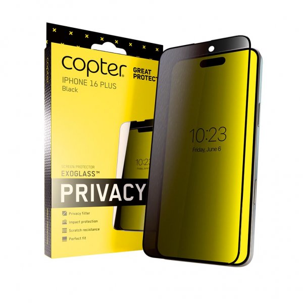 Copter iPhone 16 Plus Skjermbeskytter Exoglass Curved Privacy