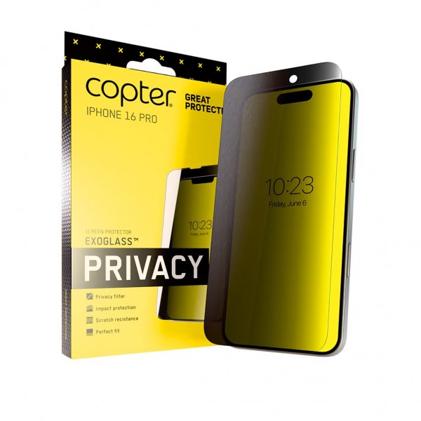 Copter iPhone 16 Pro Skjermbeskytter Exoglass Flat Privacy