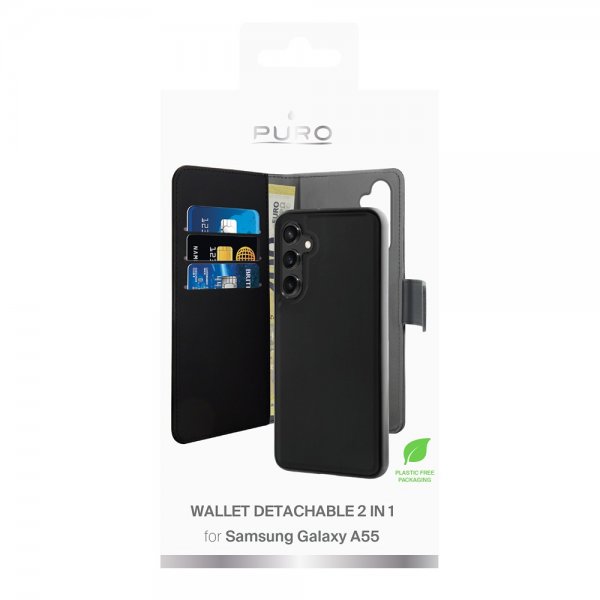 Puro Samsung Galaxy A55 Etui Wallet Detachable 2 in 1 Svart