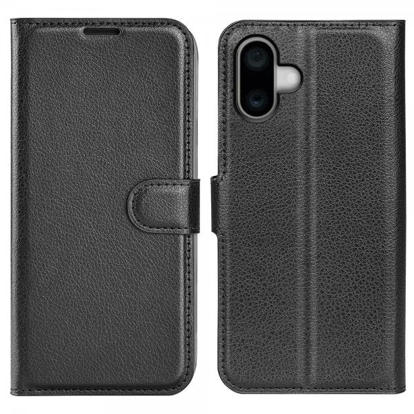 iPhone 16 Plus Etui Litchi Svart