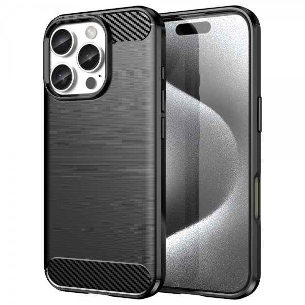 iPhone 16 Pro Deksel Børstet Karbonfibertekstur Svart