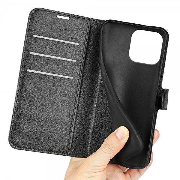 iPhone 16 Pro Etui Litchi Svart