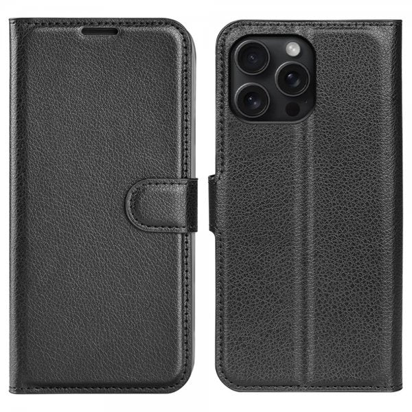 iPhone 16 Pro Max Etui Litchi Svart