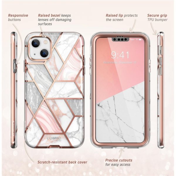Supcase iPhone 14 Plus Deksel Cosmo Pink Marble
