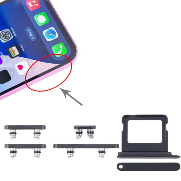 Knapper og SIM-kortholder for iPhone 16 og 16 Plus - Svart