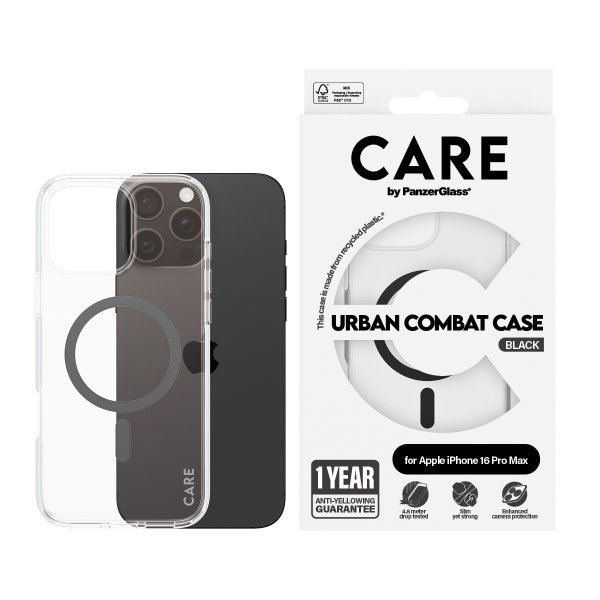 CARE by PanzerGlass iPhone 16 Pro Max Deksel Urban Combat MagSafe Svart Transparent