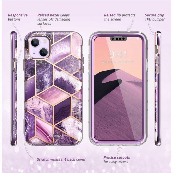 Supcase iPhone 14 Plus Deksel Cosmo Purple Marble