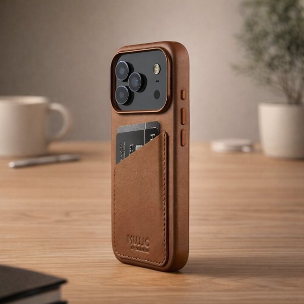Mujjo iPhone 17 Pro Deksel Full Leather Wallet Case MagSafe Tan
