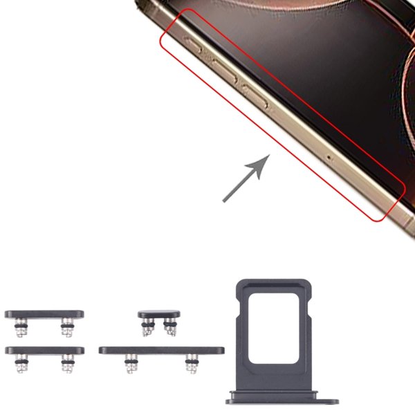 Knapper og SIM-kortholder for iPhone 15 Pro og 15 Pro Max - svart