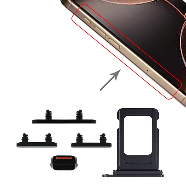 Knapper og SIM-kortholder for iPhone 15 og 15 Plus - Svart