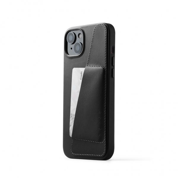 Mujjo iPhone 15 Plus Deksel Full Leather Wallet Case Svart