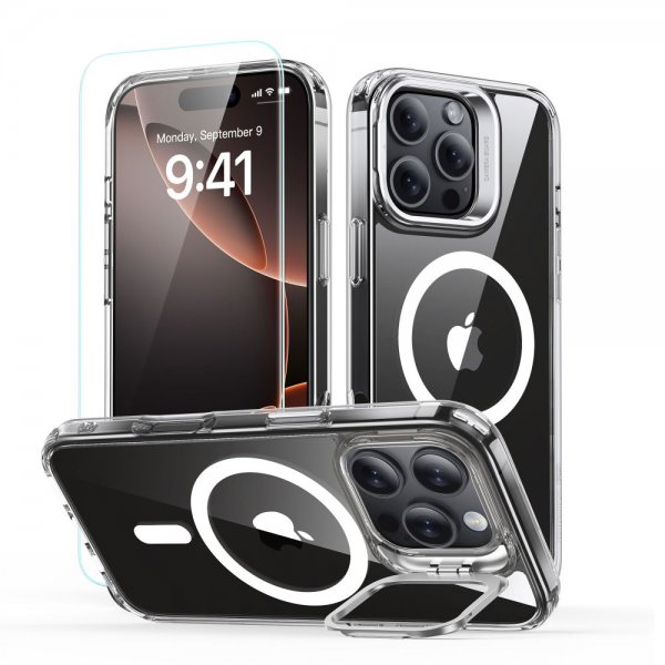 ESR iPhone 16 Pro Max Deksel og Skjermbeskytter Classic Hybrid Kickstand MagSafe Set Transparent