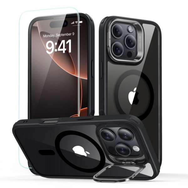 ESR iPhone 16 Pro Deksel og Skjermbeskytter Classic Hybrid Kickstand MagSafe Set Svart