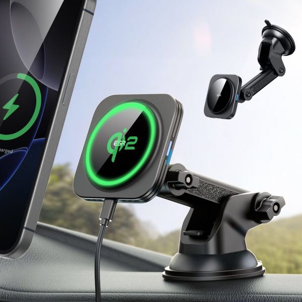 ESR Mobilholder til bil Qi2 Dashboard Wireless Car Charger HaloLock Svart