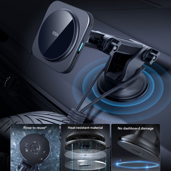 ESR Mobilholder til bil Qi2 Dashboard Wireless Car Charger HaloLock Svart
