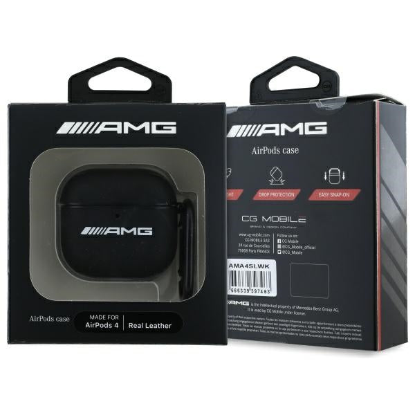 Mercedes Benz AirPods 4 Deksel Ekte Skinn AMG Svart