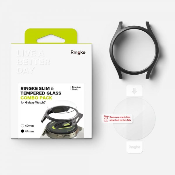 Ringke Samsung Galaxy Watch 7 44mm Deksel og Skjermbeskytter Slim & Glass Svart