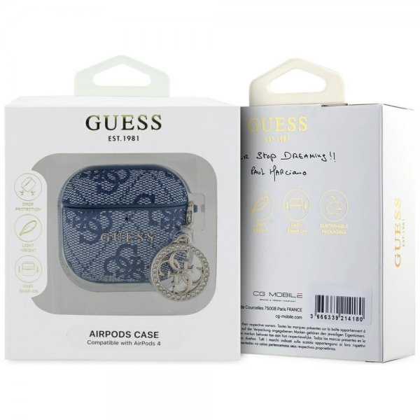 Guess AirPods 4 Deksel Classic Logo 4G Charm Blå
