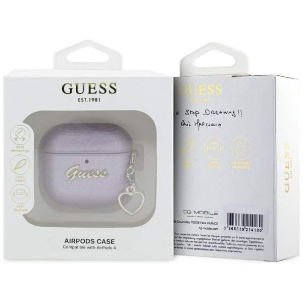 Guess AirPods 4 Deksel Metallic Script Charm Lilla