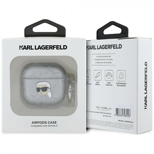 Karl Lagerfeld AirPods 4 Deksel Monogram Karl Sølv