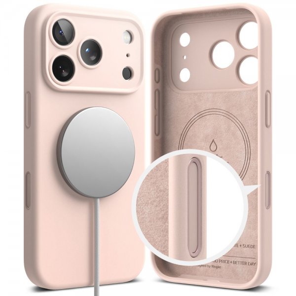 Ringke iPhone 17 Pro Max Deksel Silicone Magnetic Pink Sand