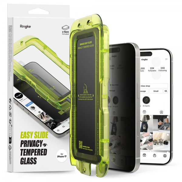 Ringke iPhone 17 Skjermbeskytter Easy Slide Privacy 2-pakning