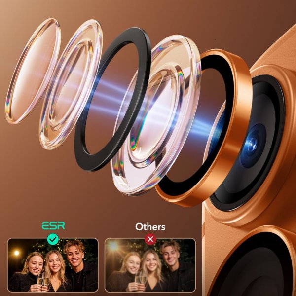 ESR iPhone 14/15/16/17 Pro & Pro Max Kamerabeskytter Armorite Oransje
