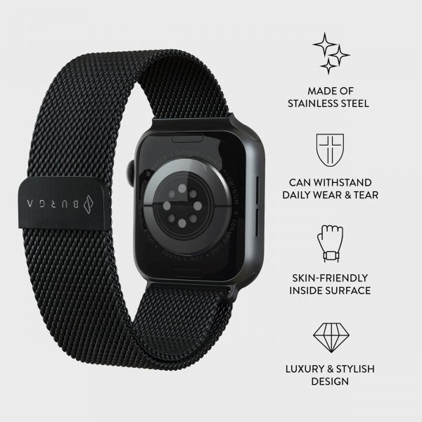 Burga Apple Watch 44/45/46mm/Ultra 49mm Armbånd Metal Mesh Svart