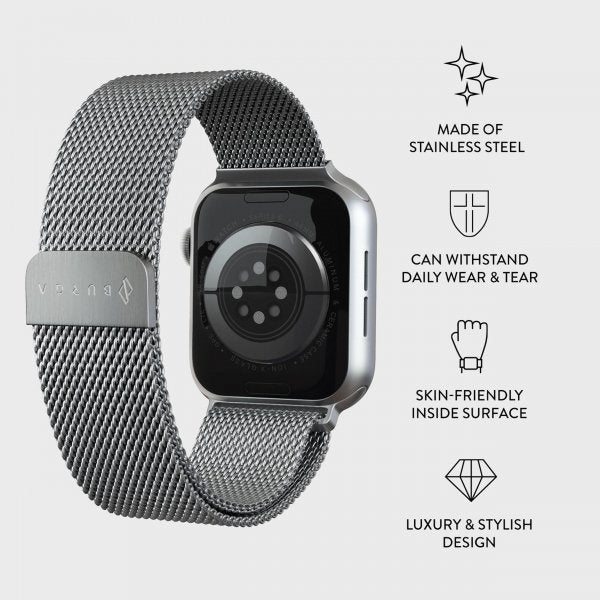 Burga Apple Watch 38/40/41/42mm Armbånd Metal Mesh Sølv