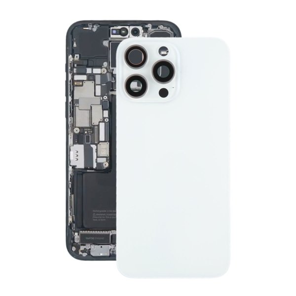 iPhone 15 Pro Max baksideglass med magnet og kameralinse - hvit titan