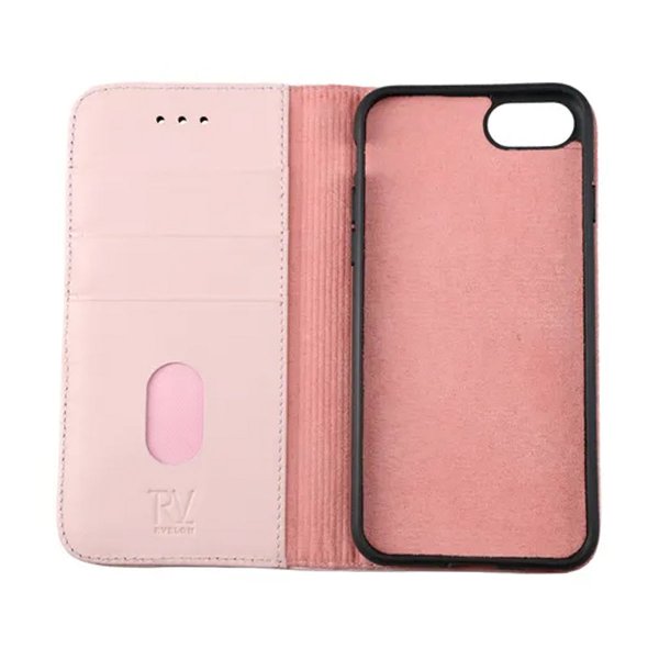 Rvelon iPhone 7/8/SE Etui Ekte skinn Kortlommer Rosa