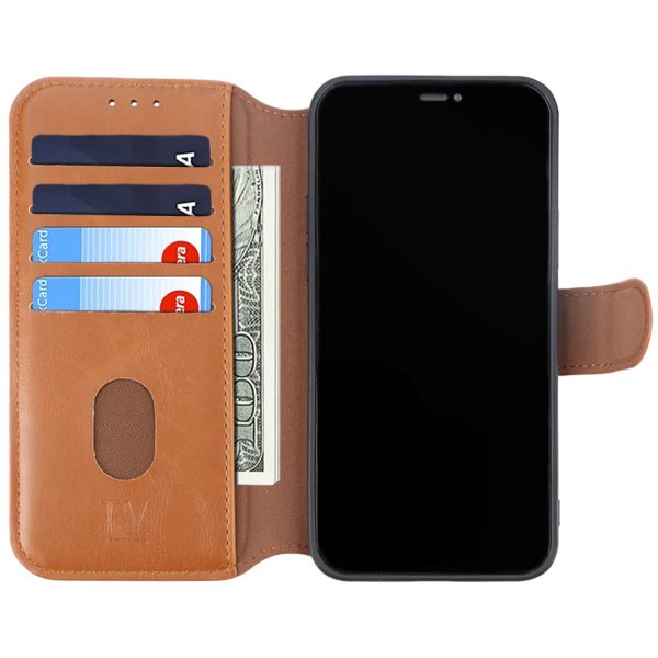 Rvelon iPhone 12/iPhone 12 Pro Etui Utbrettbar Kortlomme Brun