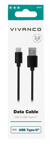 Vivanco Kabel Data Cable USB-A/USB-C 2m Svart