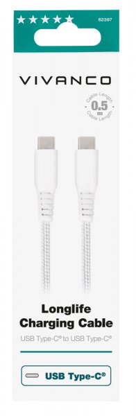 Vivanco Kabel Longlife Braided USB-C/USB-C 0.5m Hvit