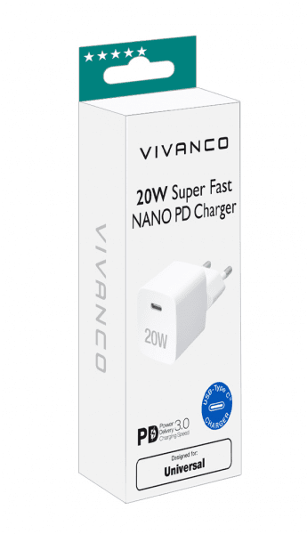 Vivanco Lader 20W Super Fast NANO PD Charger Hvit