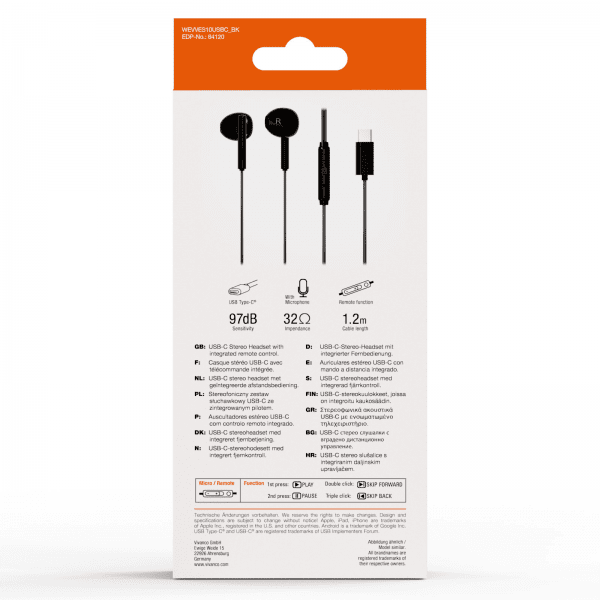 Vivanco Hodetelefoner Smart Pro USB-C In-Ear Headset Svart