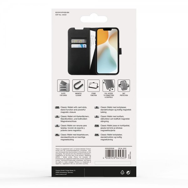 Vivanco iPhone 16e/17e Etui Classic Wallet Svart