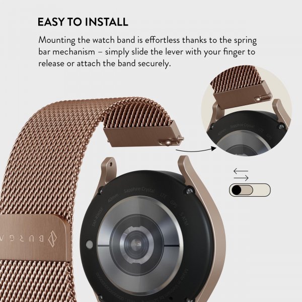 Burga Samsung Galaxy Watch 20mm Armbånd Metal Mesh Rosegull