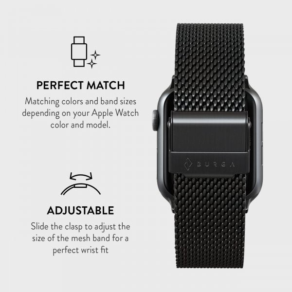 Burga Apple Watch 44/45/46mm/Ultra 49mm Armbånd Mesh Elegance Svart
