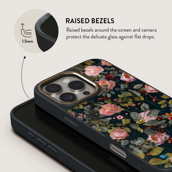 Burga iPhone 15 Pro Deksel Elite Dark MagSafe Bloomy Garden