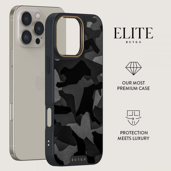 Burga iPhone 16 Pro Deksel Elite Dark MagSafe Night Black Camo