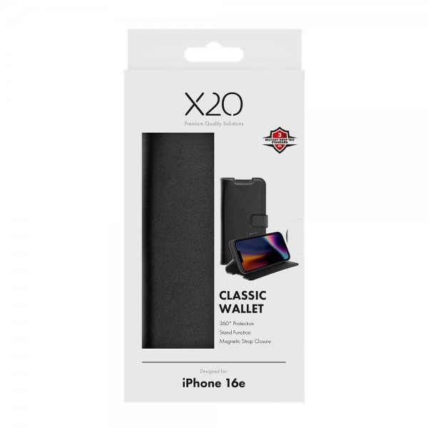 X2O iPhone 16e/17e Etui Classic Wallet Svart