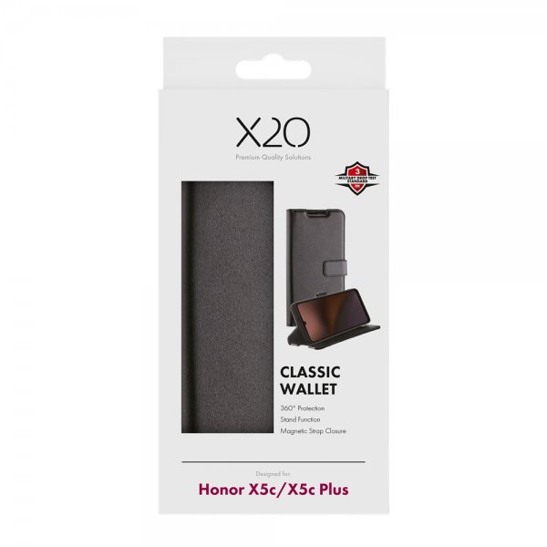 X2O Honor X5c Plus Etui Classic Wallet Svart
