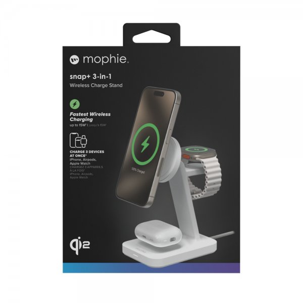 Mophie Snap+ 3-in-1 Wireless Charge Stand Qi2 MagSafe Hvit