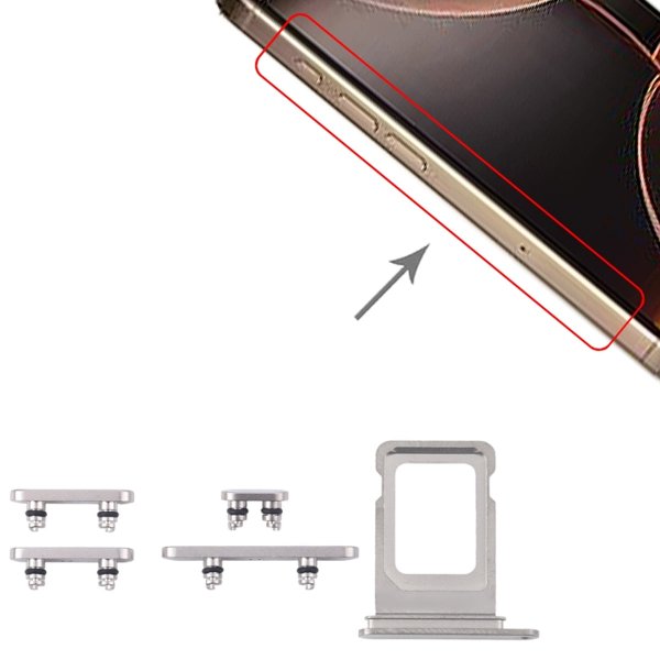 Knapper og SIM-kortholder for iPhone 16 Pro og 16 Pro Max - Hvit