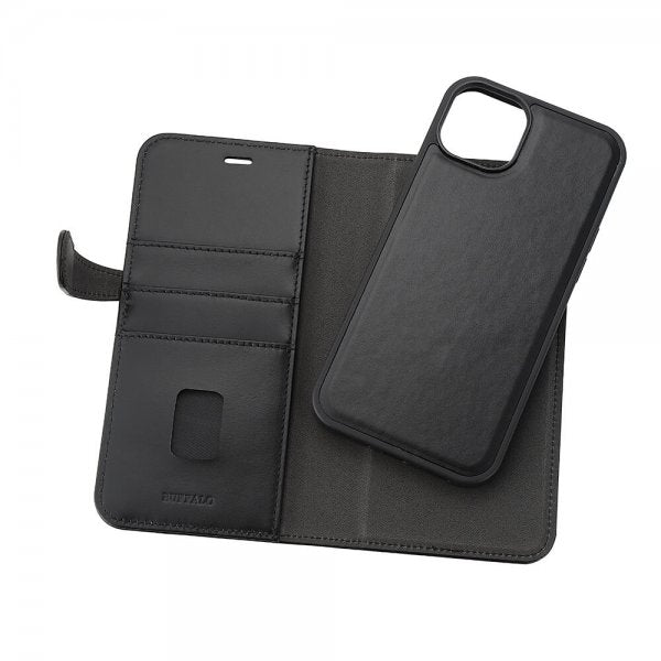 Buffalo iPhone 15 Plus Etui 3 Kortlomme Avtakbart deksel MagSeries Svart
