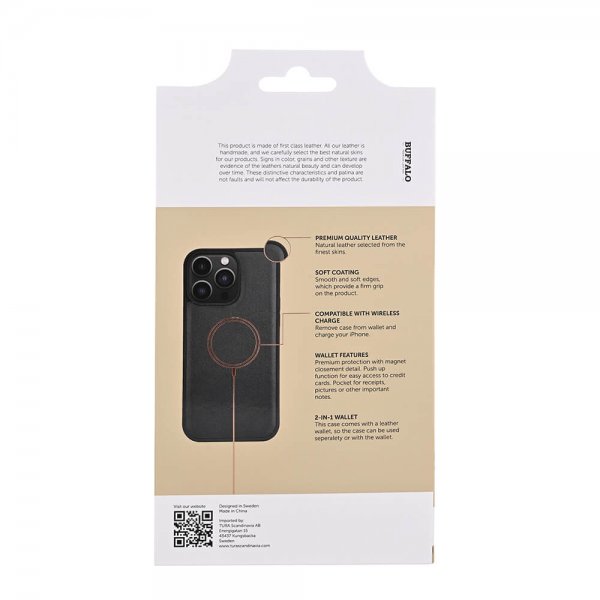 Buffalo iPhone 15 Pro Max Etui 3 Kortlomme Avtakbart deksel MagSeries Svart