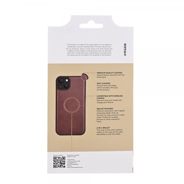 Buffalo iPhone 15 Plus Etui 3 Kortlomme Avtakbart deksel MagSeries Brun