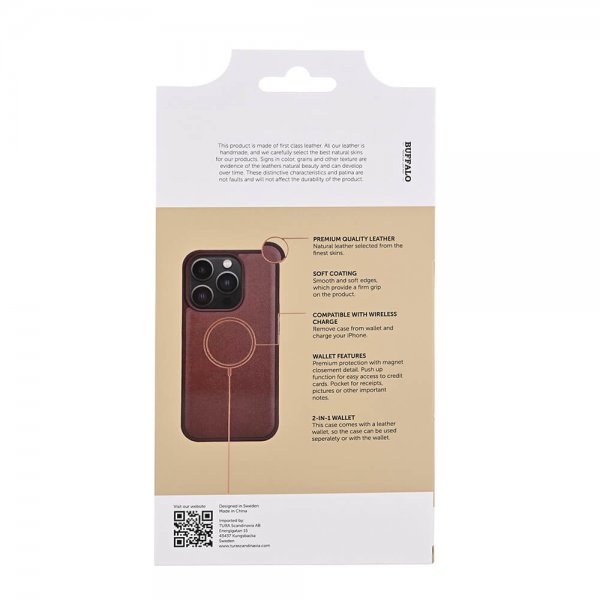 Buffalo iPhone 15 Pro Etui 3 Kortlomme Avtakbart deksel MagSeries Brun