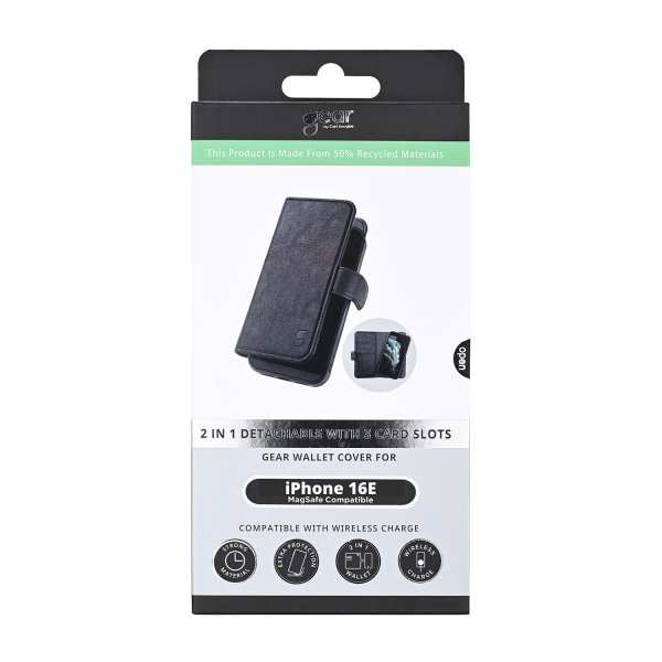 Gear iPhone 16e/17e Etui 2-i-1 3 Kortlomme MagSeries Svart